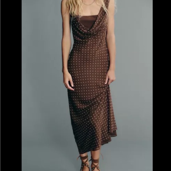 zara brown polka dot dress Zara - Tied Polka Dot Midi Dress - Women - Toffee